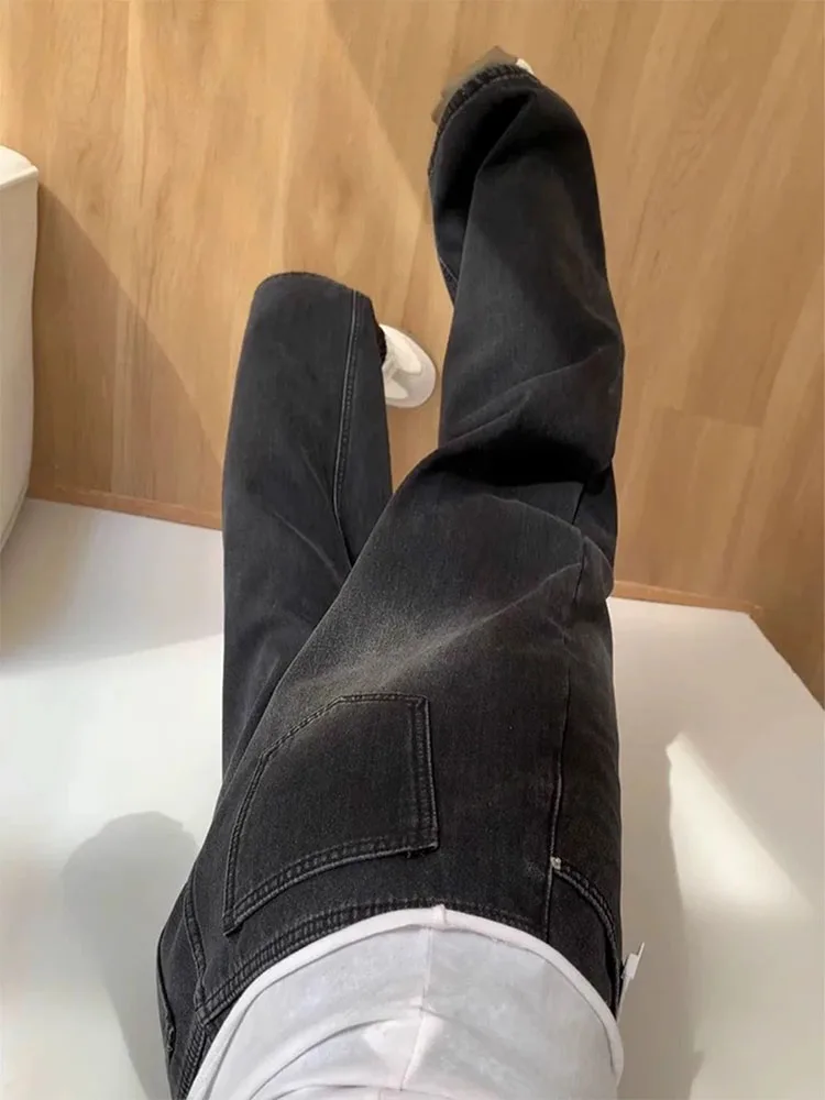 ارتفاع الخصر بلا الجينز النساء فضفاض بنطال ذو قصة أرجل واسعة مستقيم قطع عادية Sle الخريف جديد حجم كبير طول الأرض بنطلون #2