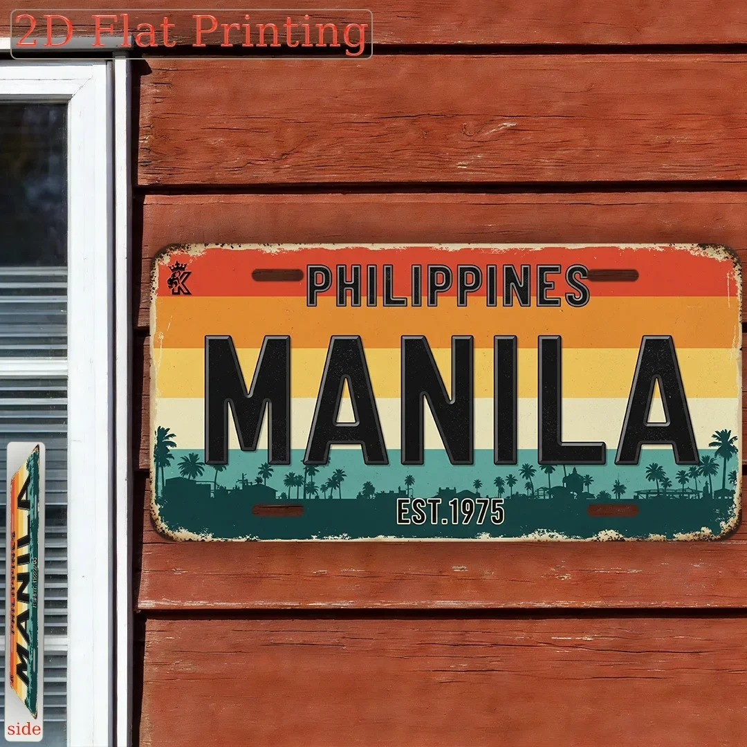 2D Flat, Vintage Manila Philippines Wall Sign - Retro Plaque Suitable for Home Decor, Southeast Asian Travel Gift, Manila-The