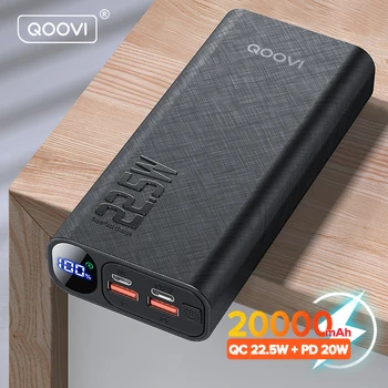 QOOVI Power Bank 22.5W 20000mAh Portable PD 20W Fast Charging Mobile Phone External Battery Powerbank For iPhone Samsung Xiaomi
