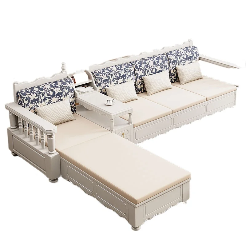 

Американский диван из цельного дерева, белый кремовый ветер, маленькая квартира, мебель для гостиной, три или четыре человека, прямой ряд, высокий ящик