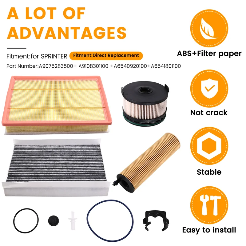 

AU28-4PCS Воздушный фильтр и карбиновый фильтр Масляный топливный фильтр A 9075283500 + А 9108301100 +A 6540920100 +A 6541801100 Для Benz SPRINTER