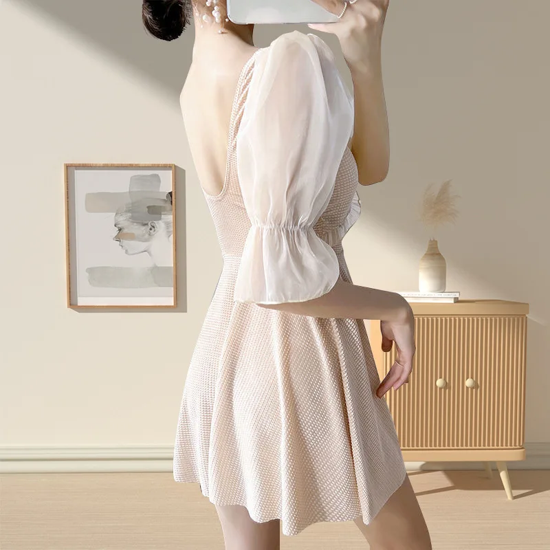 Traje de baño de una pieza para mujer, estilo nuevo, Súper Hada, esquina plana, conservador, que cubre el vientre y adelgaza, traje de baño para vacaciones