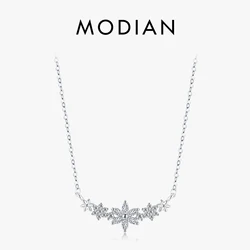Modian 925 Sterling Silver Dazzling Clear CZ With Daisy Flower Pendant Necklace for Women Link Chain Wedding Engagement Jewelry