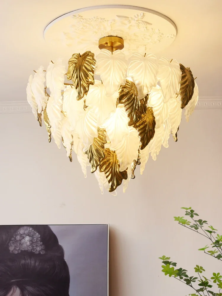 Modern LED Maple Leaf Ceiling Chandeliers French Luxury Living Dining Room Pendent Lamp Home Decor Hanging Light Luster Fixtures