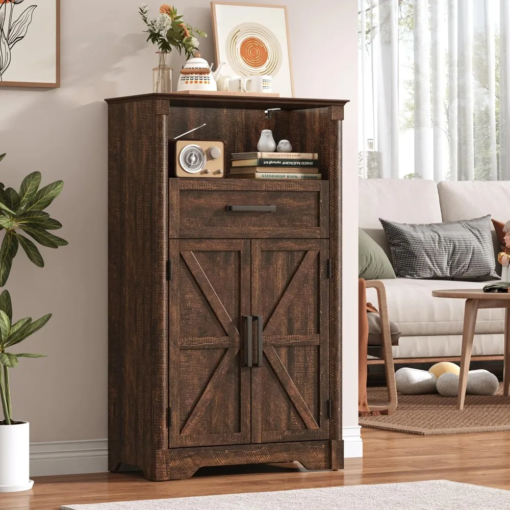

armhouse Bathroom Storage Cabinet,Bathroom loor Storage Cabinet with Column Decor,Small End Table or Bedroom with Barn Do,Small