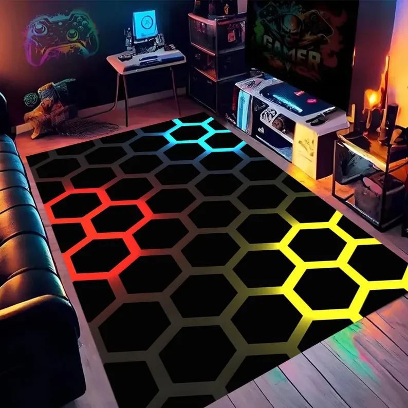 سجادة نيون، سجادة ألعاب، سجادة بتصميم نيون، سجادة ديكور نيون، سجادة نيون ملونة، سجادة ألعاب نيون، سجادة رياضية إلكترونية، سجادة غرفة الألعاب،