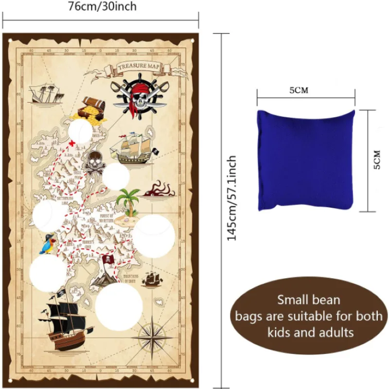 75x145cm 1Piece Pirate Flag Skull Flag Canvas Polyester Banner Pirate Treasure Hunter Theme Party Bean Bag Toss Game Banner