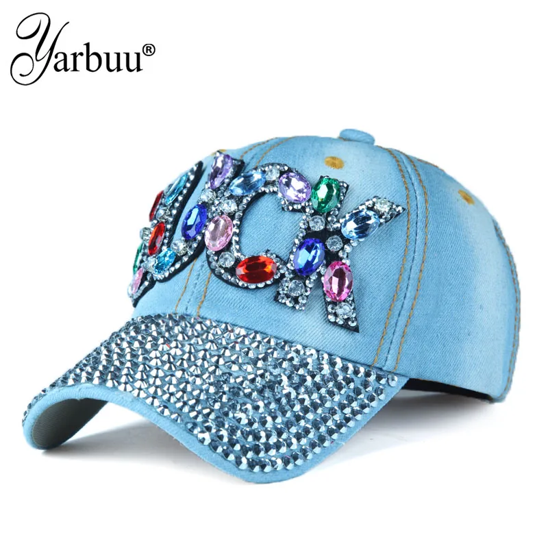 [YARBUU] Four Seasons Baseball Cap For Women Casual Hat Denim Gorras Rhinestone Caps Letter LUCK Casquette Hats