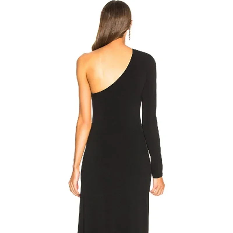 Robe de Soirée Sirène en Satin Noir à Manches sulfpour Femme, Tenue de Bal Simple avec Fente Latérale, Livraison Directe