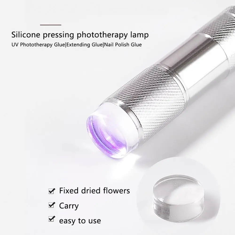 โคมไฟทำเล็บตกแต่งเล็บทำจากซิลิโคนแบบแห้งเร็วไฟฉาย UV ขนาดเล็กพกพาสะดวกทันสมัย