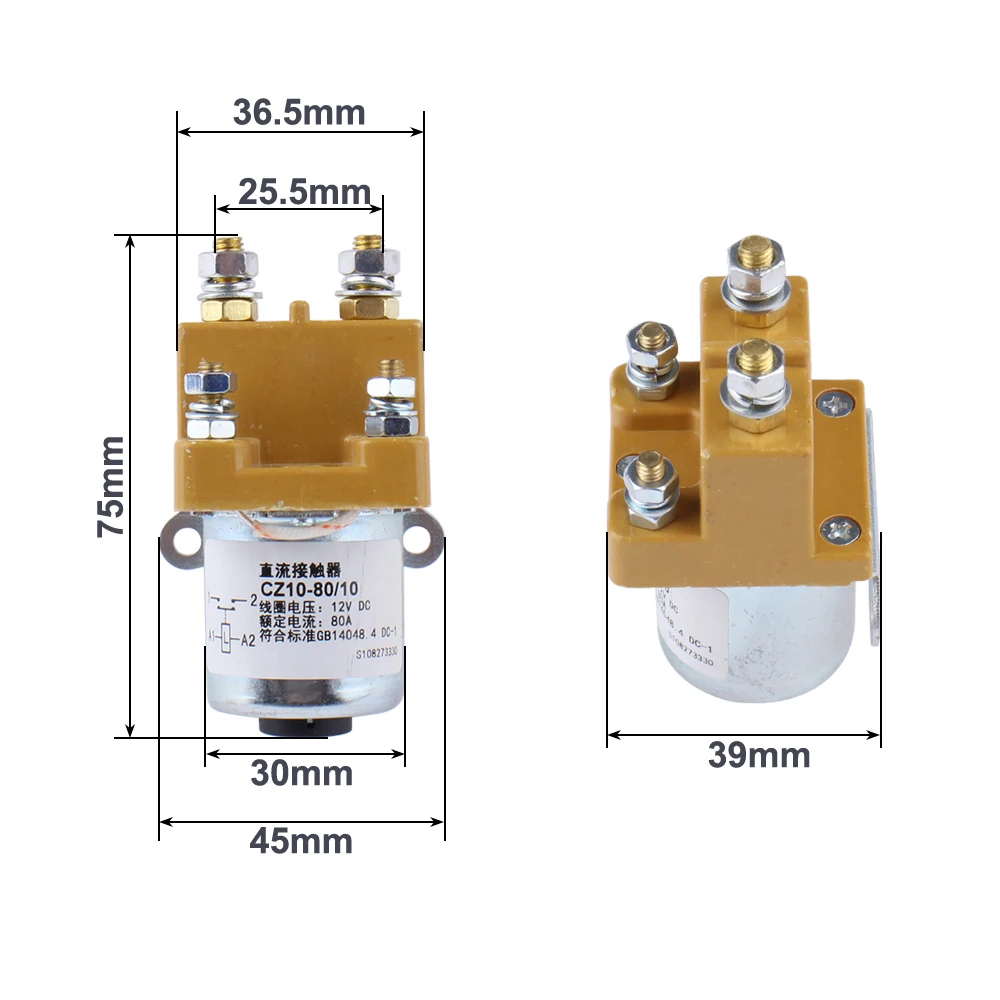 CZ10-80 80A NO (normally open) 6V12V24V36V48V60V DC Contactor for Motor Forklift Electromobile Grab Wehicle Car Winch