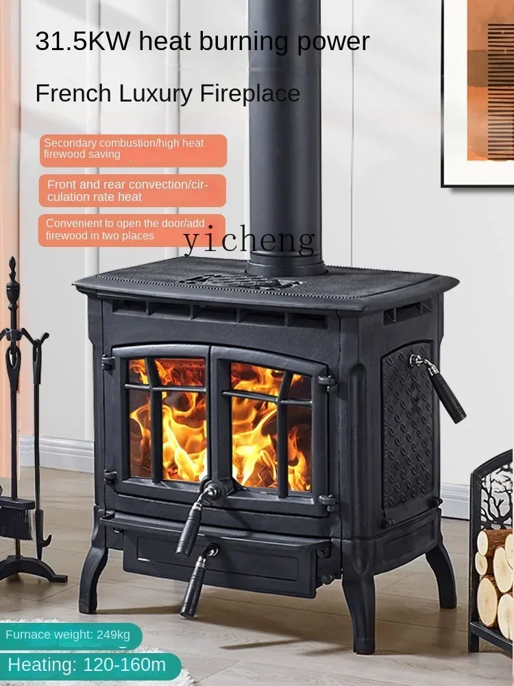Cast Iron Stove Household Firewood Burning Real Fire Wood Fireplace French Heating Power