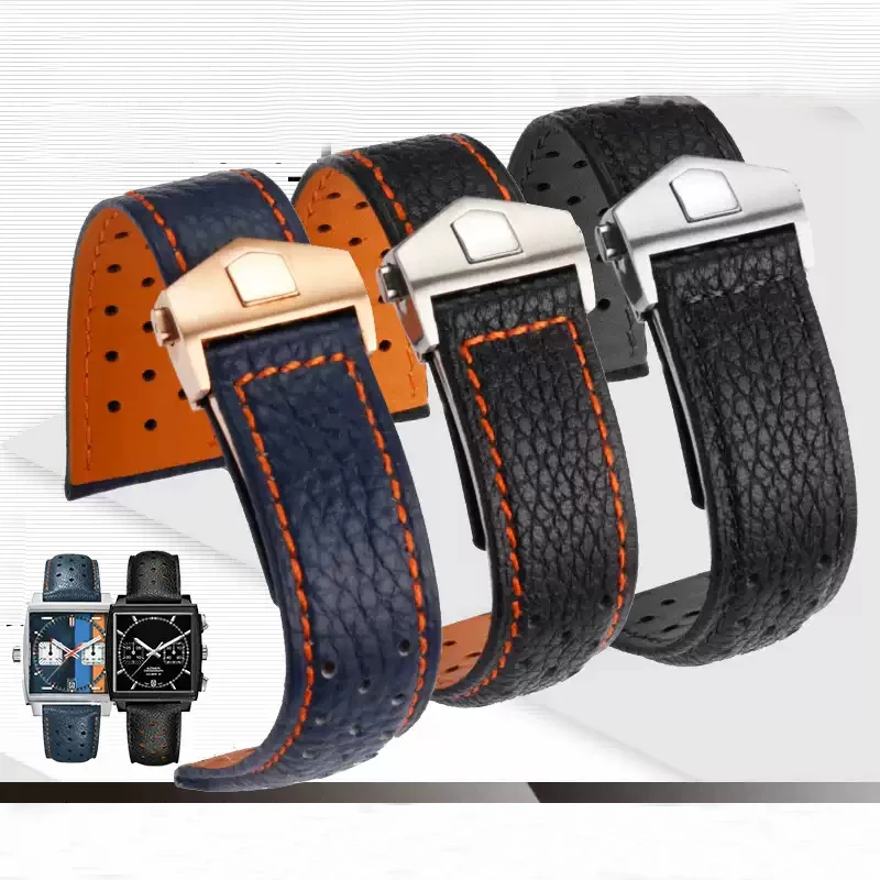 

Genuine Leather Watchband 22mm For TAG Heuer MONACO CARRERA CBL2115 Men's Leather Watch Strap Folding Buckle Bracelet