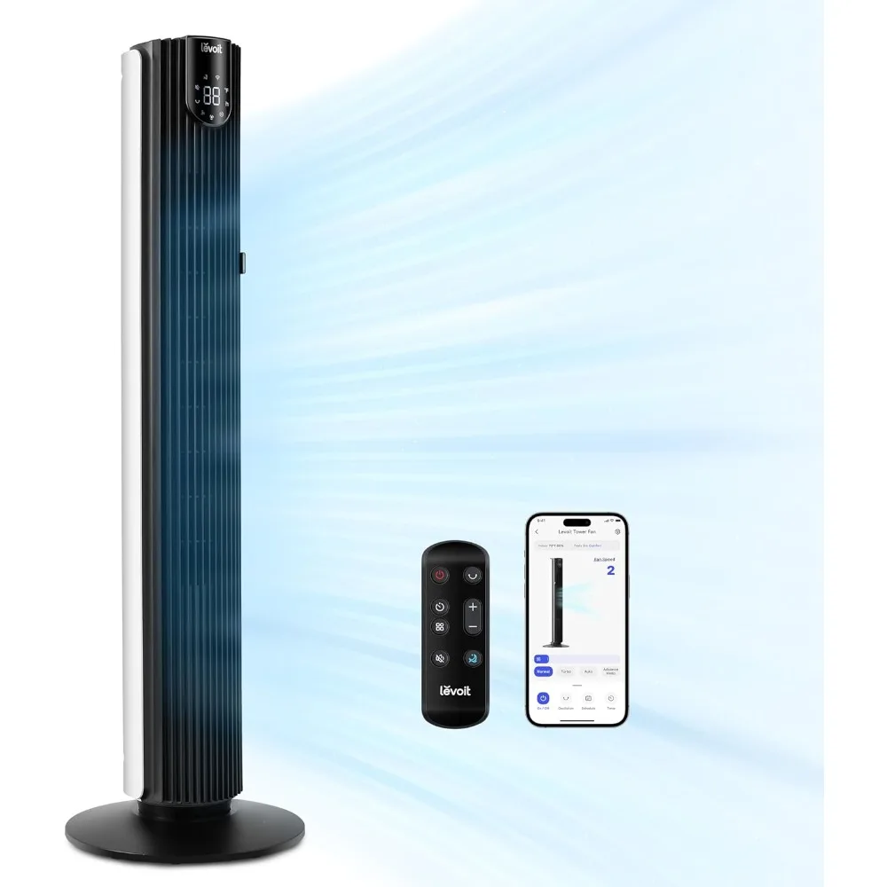 Smart 42'' Tower Fan for Bedroom, Silent 26 ft/sec Airflow 25 dB Brushless DC Motor Oscillating Fan, 12 Speeds, 4 Modes