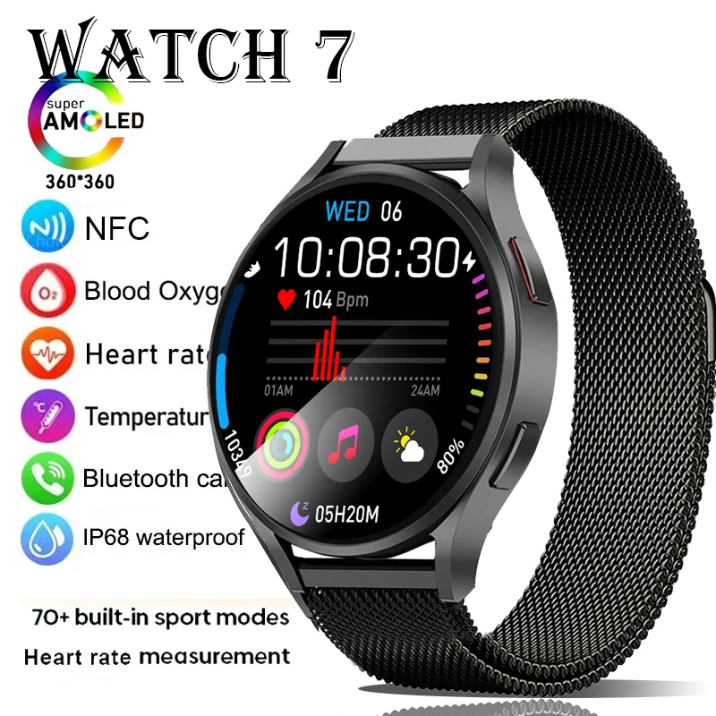 

2025 Новые водонепроницаемые часы 7 GPS Track Смарт-часы для мужчин Amoled Always Дисплей Температура тела Часы BT Talk Смарт-часы для женщин и мужчин