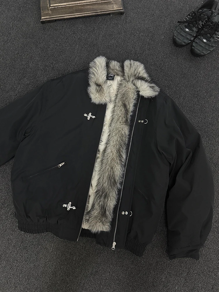 سترة Thiened American Sle الرجالية القطنية مع ياقة من الفرو للدفء والخريف والشتاء وزر موسمي مزين للارتداء اليومي #4