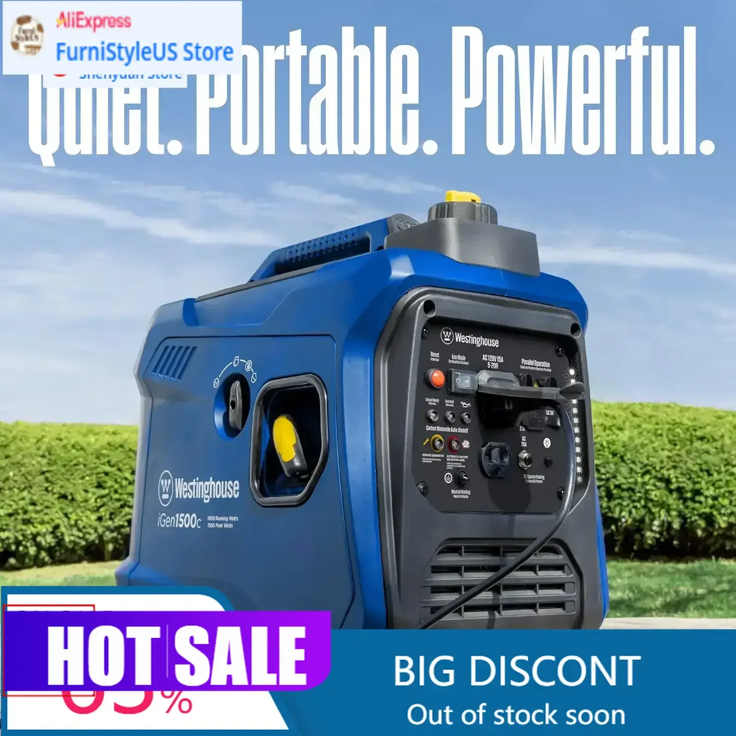 

Домашний аварийный генератор, 1500 Вт (пиковая мощность), сверхтихий и легкий портативный инверторный генератор, газовый, с датчиком CO, P