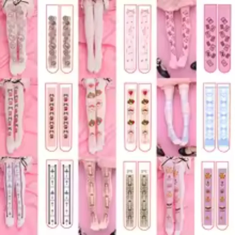 

Japanese Lolita Sweet Stockings Sweet Princess Over The Knee Socks Cospaly Accessories Love Bow Print Pink Socks for Women Girls