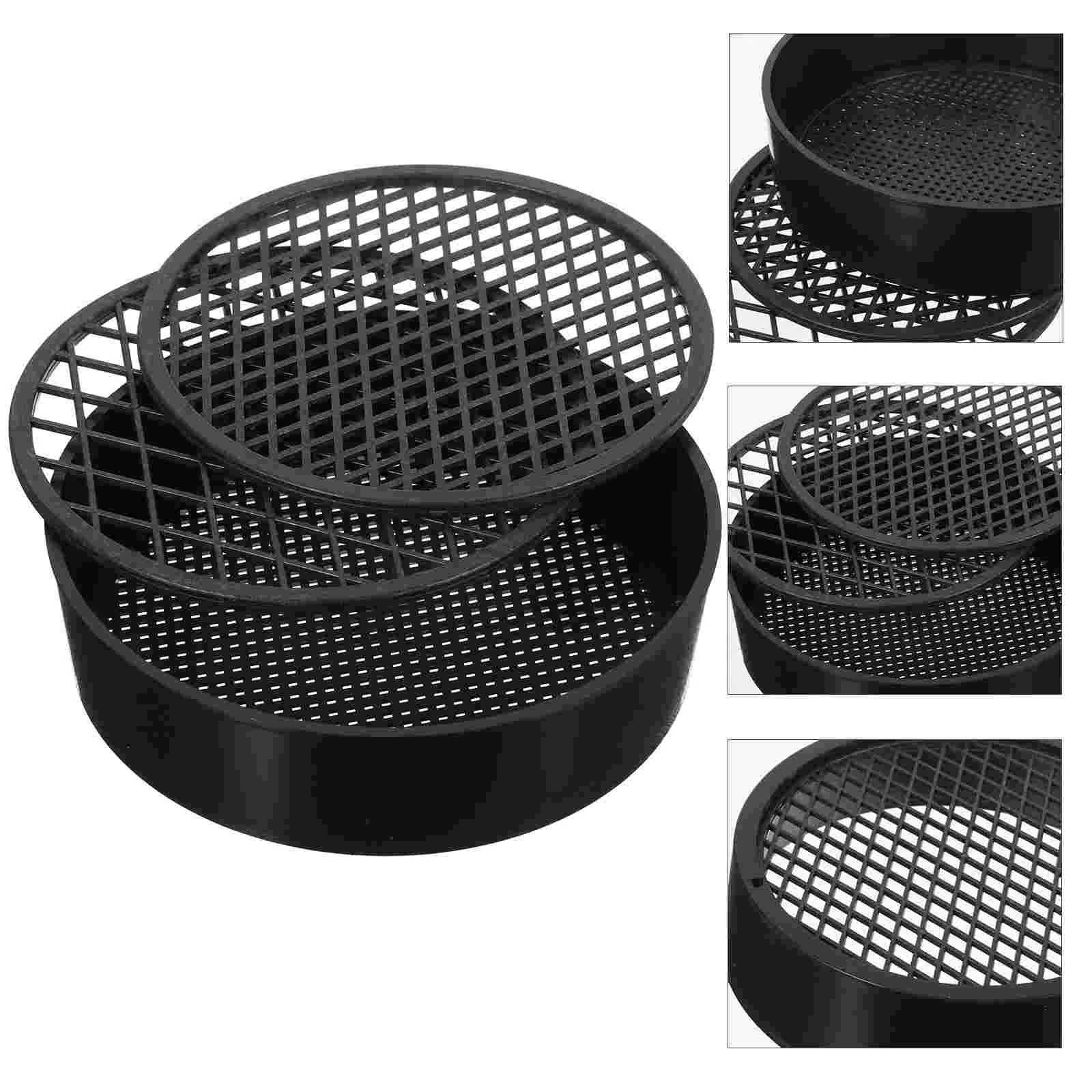 

3 Sets Soil Sieve Garden Sifter Sifting Classifier Manual Filter Proper Size Plastic Pan