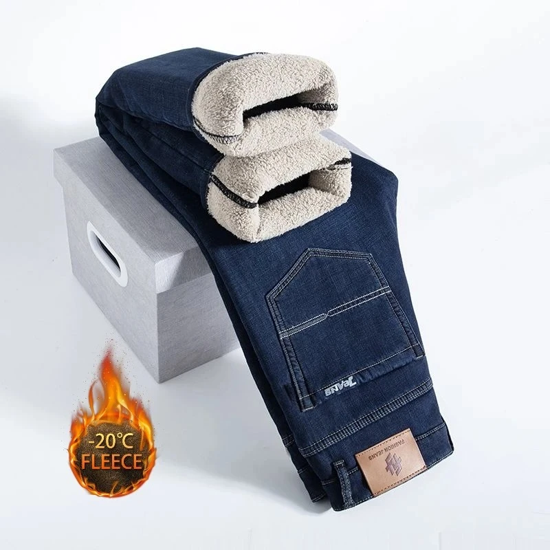 7 Types Jean Men Winter Lamb Fluff Denim Straight Pants Thicken Jeans High Waist Stretch Jeansy Fleece Lined Warm Baggy Vaqueros