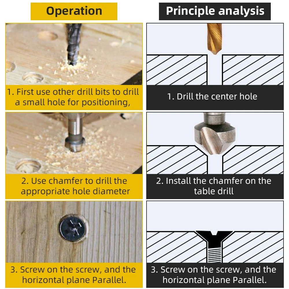 3/5PCS Hexagonal Shank Six-Blade Chamfering Tool Carbon Steel Sandblasting Knife Woodworking Hole Opener Countersink