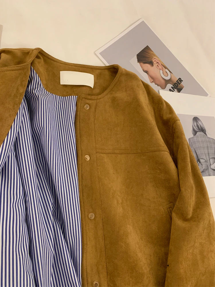 Camel Jackets Women Vintage Long Sleeve Loose Spring Korean Style All-match Design Leisure Simple Female Streetwear Fashion New