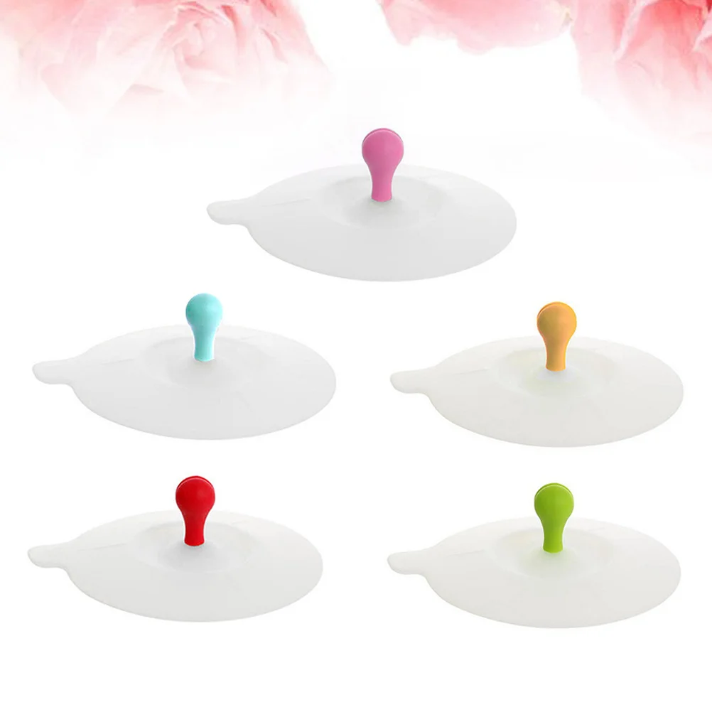 

5pcs Silicone Cup Lids Bean Sprout Shape Food Grade Reusable Waterproof Dustproof Mug Lid For Home Office Kitchen Barware Use