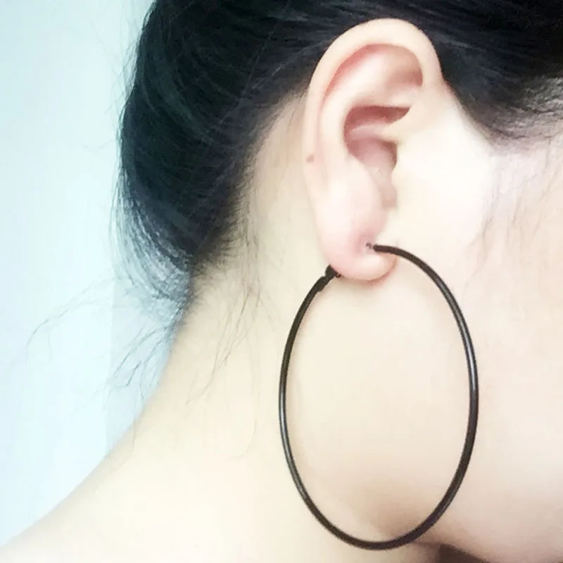 Sexy Black Large Hoop Earrings Basketball Brincos Celebrity Big Circle Earrings for Women Punk Jewelry femme aros