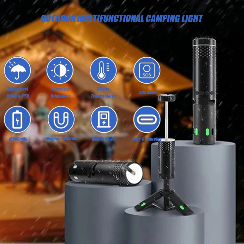 VOLODYMYR 10000mAh Portable Camping Lantern Dimming Searchlight with Tripod SOS Rescue Signal for Hiking Adventure - view 6