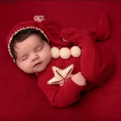 Newborn Photography Christmas Hat Romper  Baby Outfit  Photoshoot Props Clothing