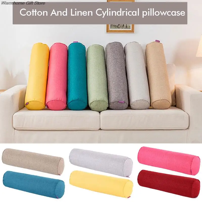 

80/100/120cm Cylindrical Pillow Case Soft Long Pillow Cover Cotton Linen Pillowcase Neck Bolster Pillow Roll Headrest No Filling