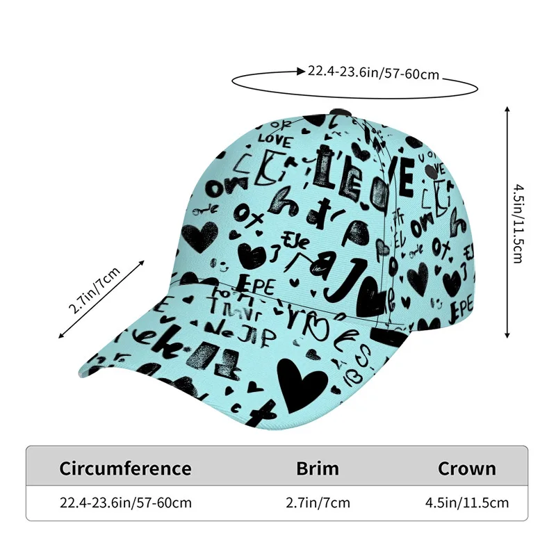 Love Theme Pattern Print Classic Baseball Cap Adjustable Comfortable Duckbill Hat Perfect For Traveling And Group Hangouts