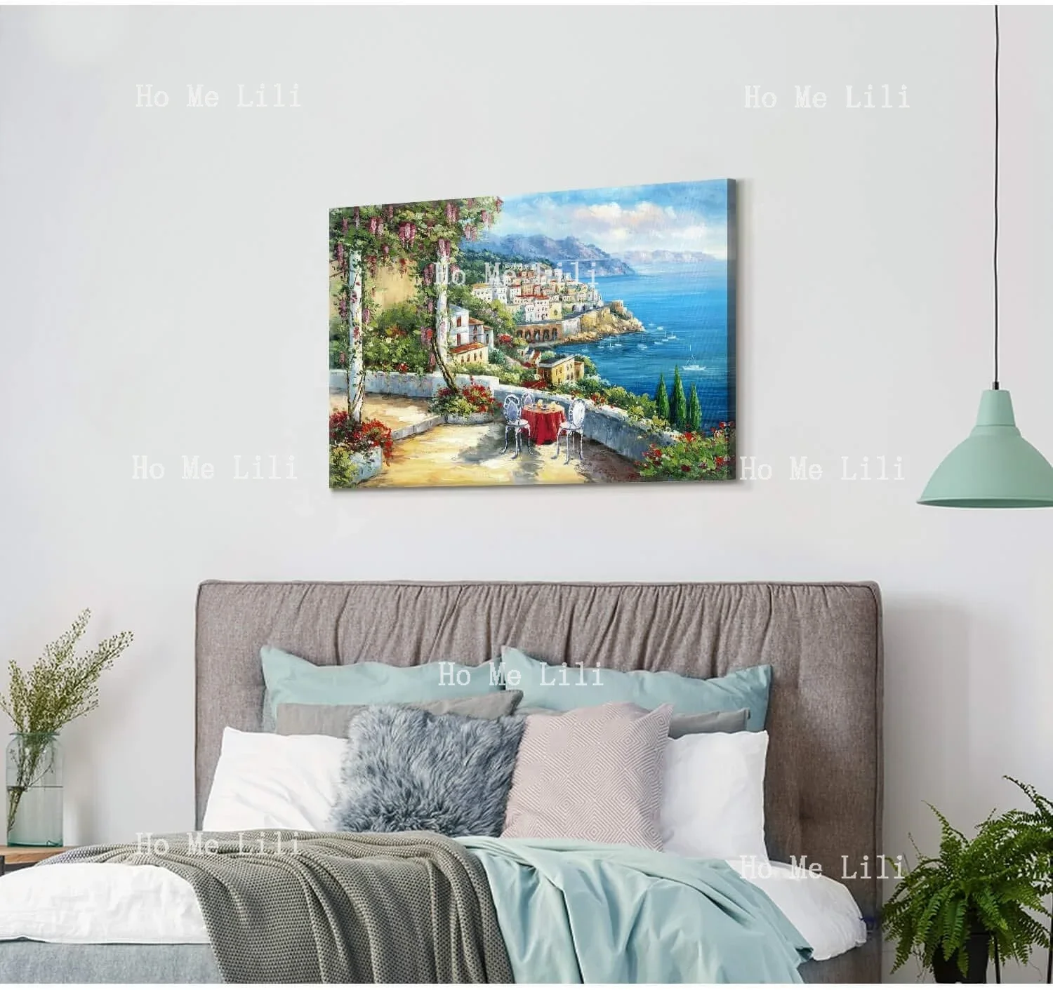 Soft Dance European Town Canvas Wall Art Coastal Flower Garden Artwork Painting