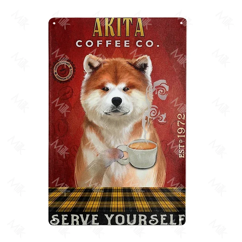 Akita Dog Breed Metal Sign Beware of The Dog Warning Sign Pet Shop Coffee Wall Decoration Family Doorplate Vintage Tin Plaque