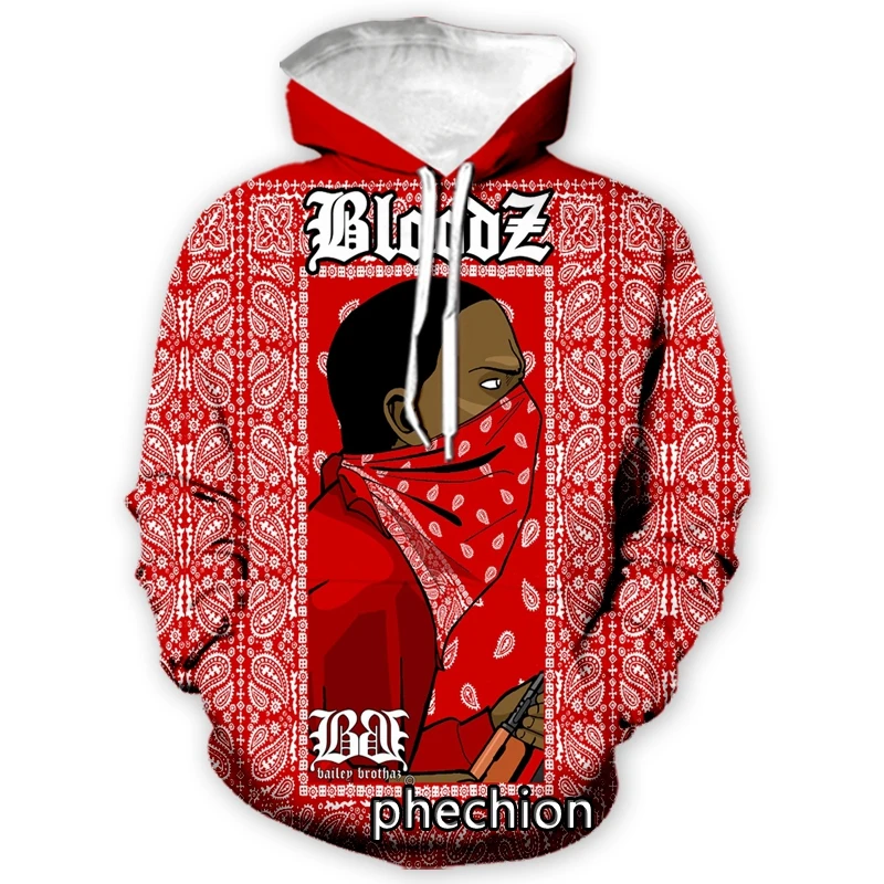 Phechion novos homens/mulheres sangue gang 3d impresso roupas de manga longa moda moletom hoodies esporte longo calças p34