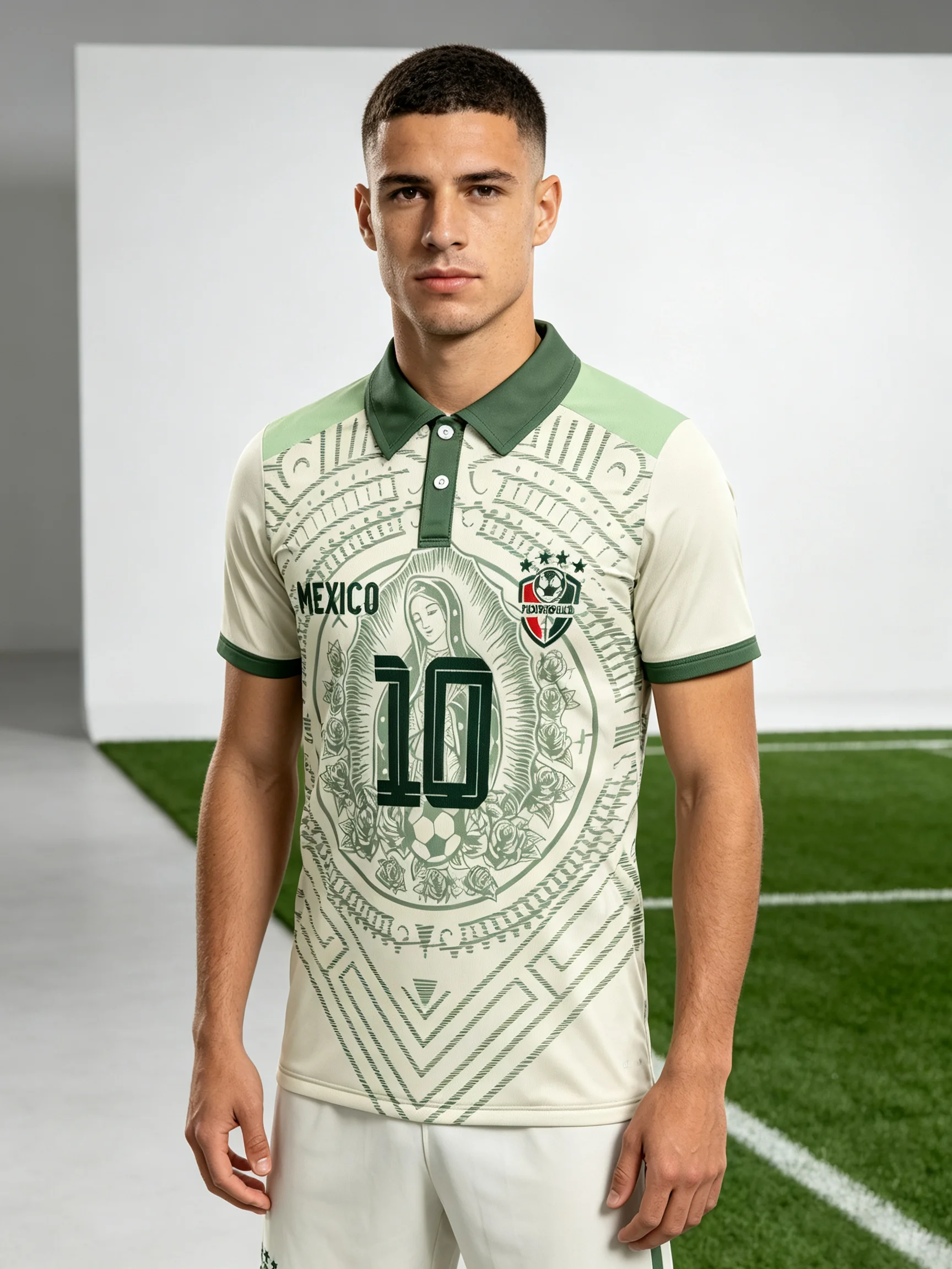 Vintage Mexico soccer polo in cream green. Lightweight top for sports and daily outfits