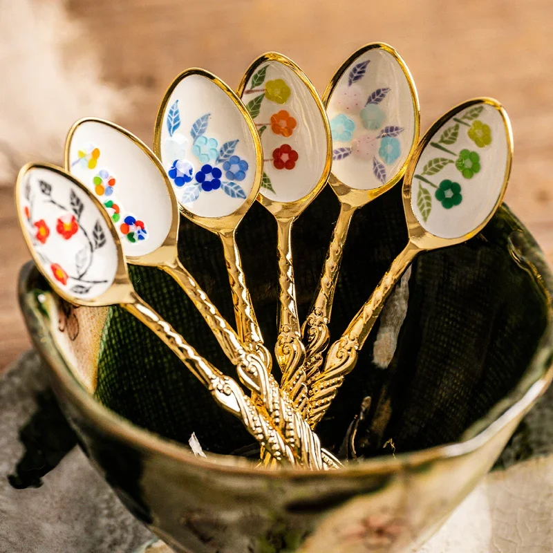 Japanese High Mulberry Metal Lovely Flowers Stainless Steel Coffee Spoons Retro Palace Small Tea Spoon Gold Kitchen Accessories