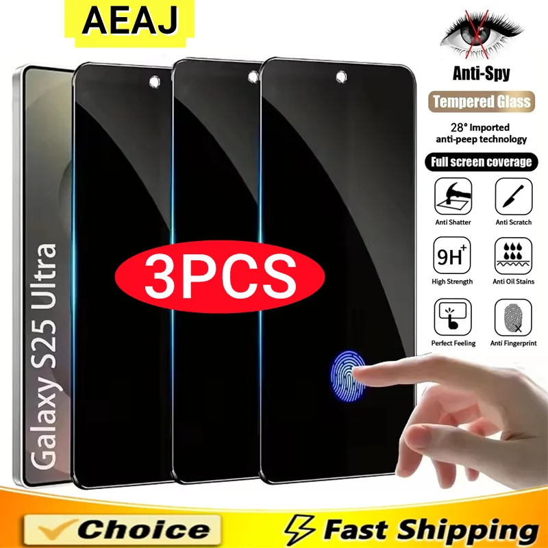 

3Pcs AEAJ Fingerprint Unlocking Privacy Screen Protector For Samsung Galaxy S25 S24 Ultra S23 S22 S24 S25 Plus Anti-spy Glass