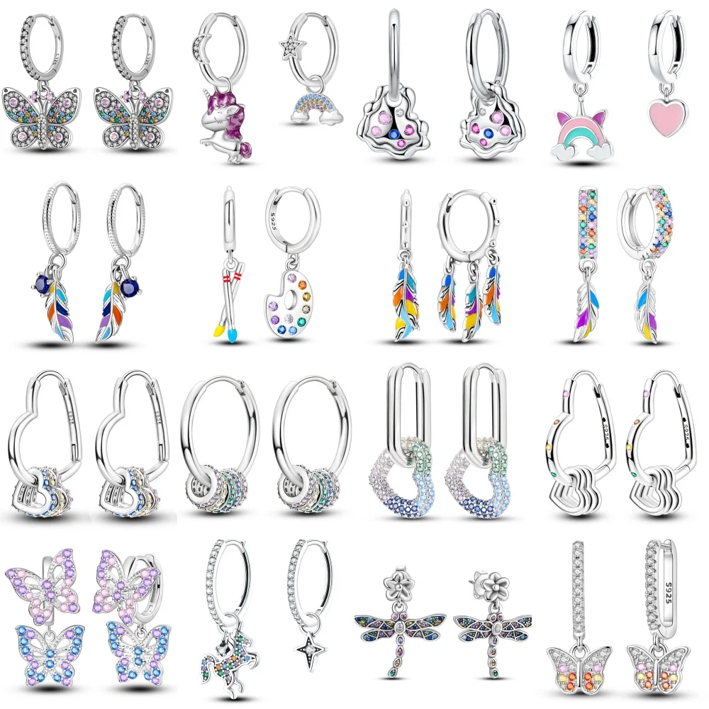 925 Sterling Silber Liebe Schmetterling Bunte Serie Tropfen Ohrringe Für Frau Mode Party Geschenke Elegante Schmuck Zubehör