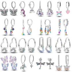925 Sterling Silver Love Butterfly Colourful Series Drop Earrings For Woman Fashion Party Gifts Elegant Jewelry Accessories