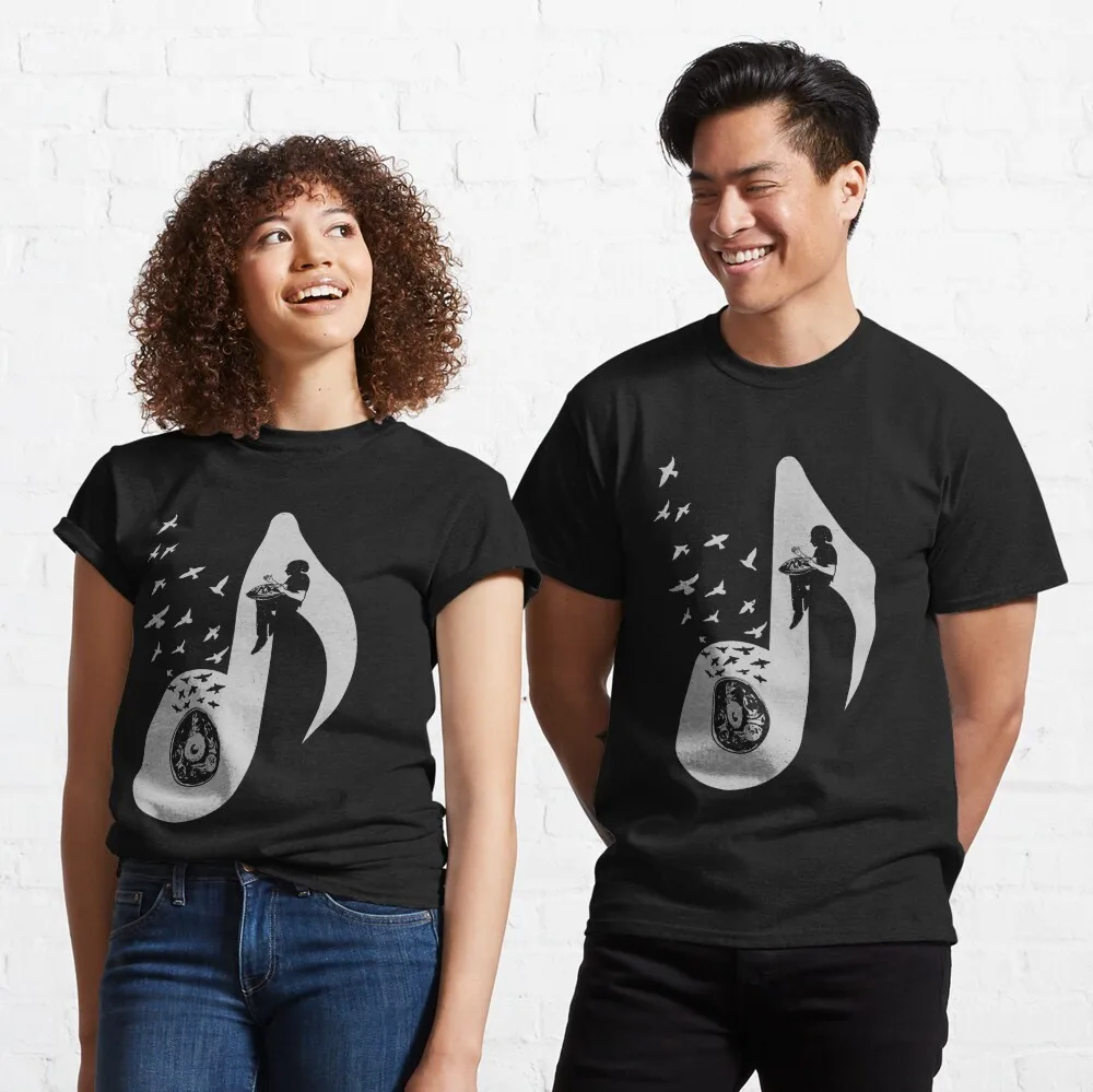 Musical Note - Hang Drum Classic T-Shirt For Man Woman Couple Short Summer Tees Casual Cotton  Fashions Couple's Cloths