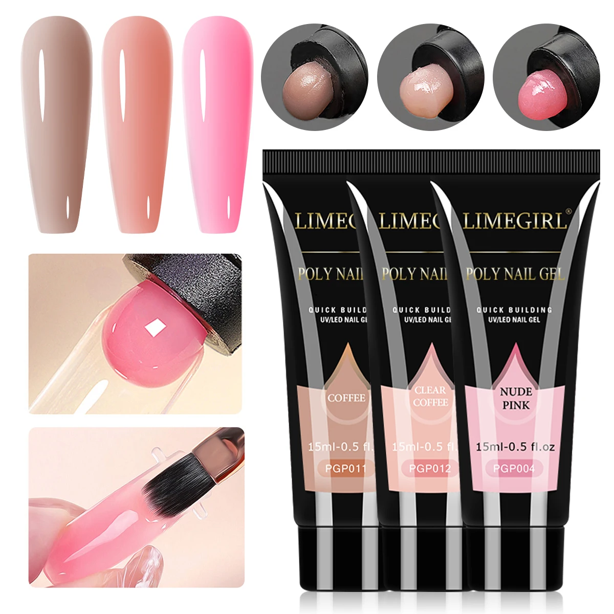 LIMEGIRL เจลฝรั่งเศสเล็บชุดเล็บอุปกรณ์เสริมและเครื่องมือเล็บเริ่มต้นเครื่องมือ 15ml UV/LED เล็บเจล