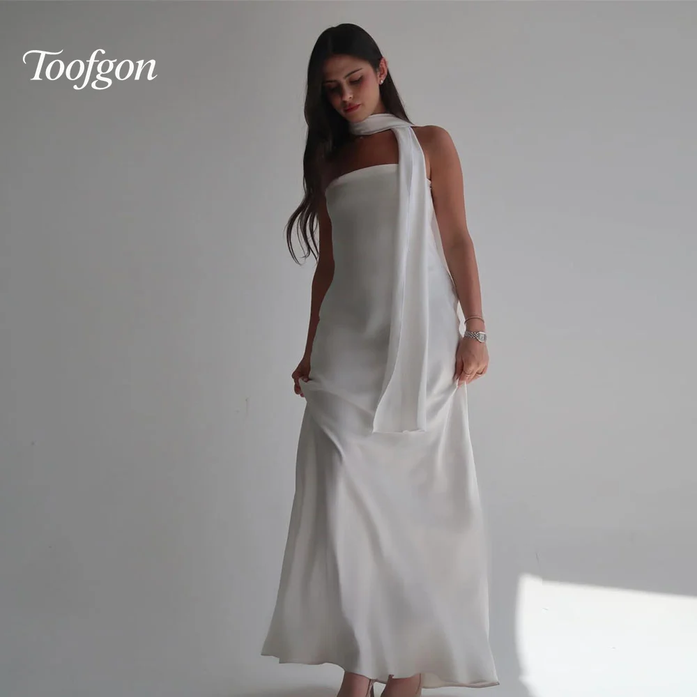 

Toofgon Ivory Silk Chiffon Evening Dresses Customized Sleeveless Shawls Women Party Dress Formal Celebrity Gowns