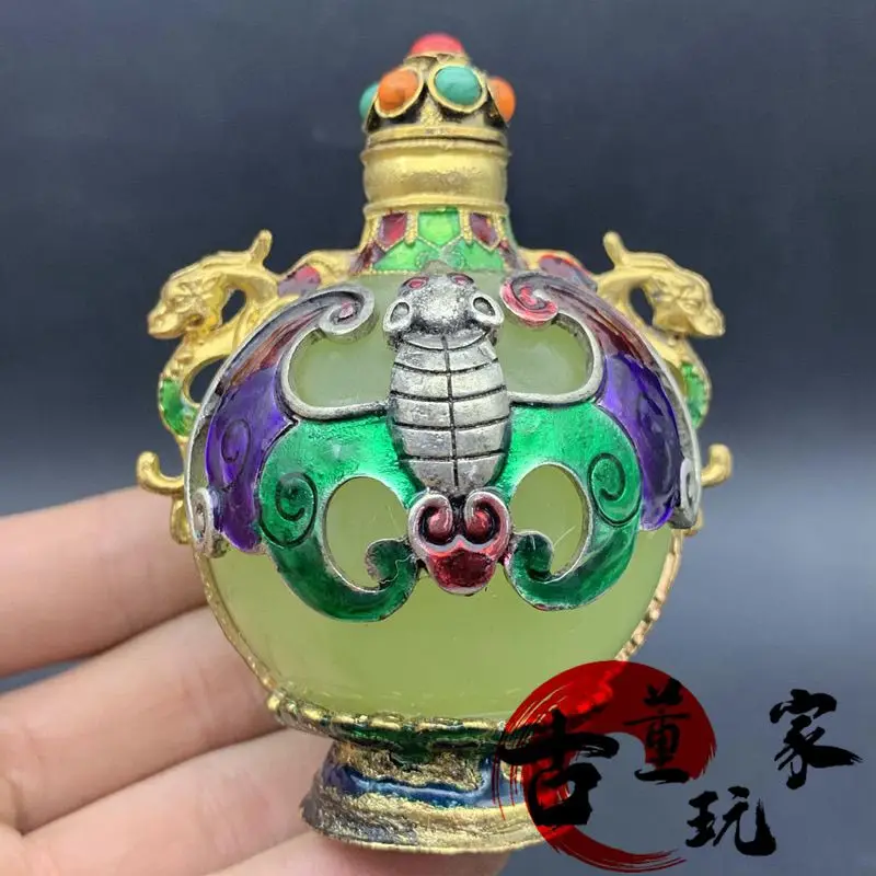 Bronze beeswax cloisonne luminous snuff bottle cigarette set interior painting retro old-fashioned snuff bottle decoration