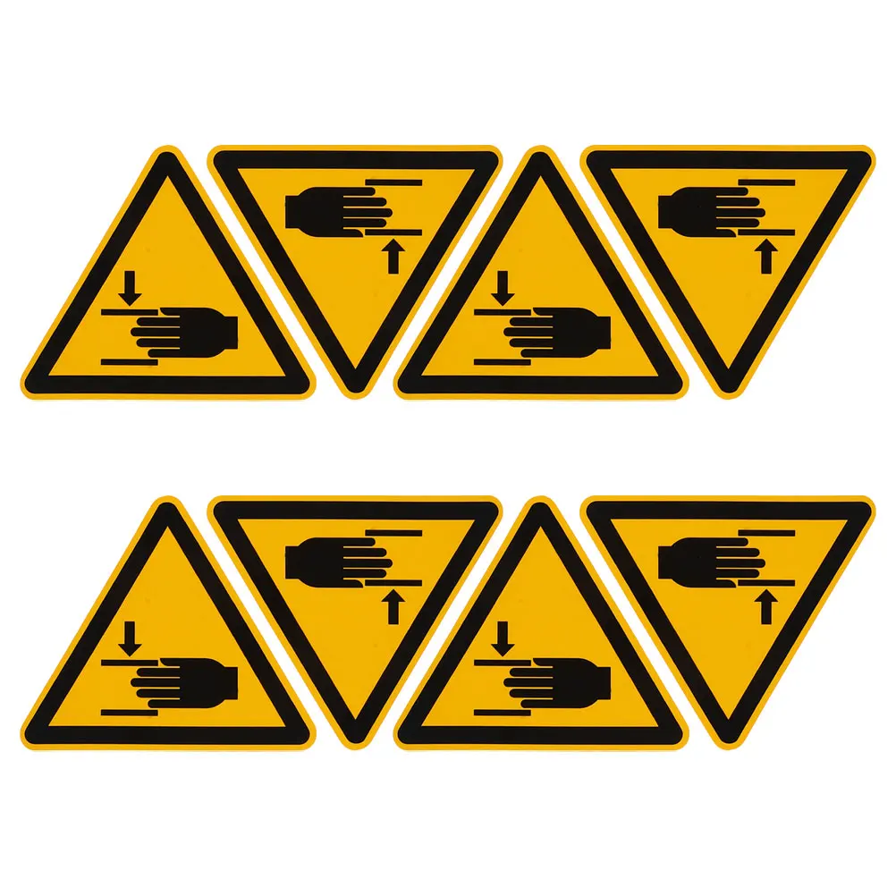 8pcs Warning Labels Stickers Hand Caution Adhesive Safety Sign Decals Machinery Crushing Signs Traffic Safety