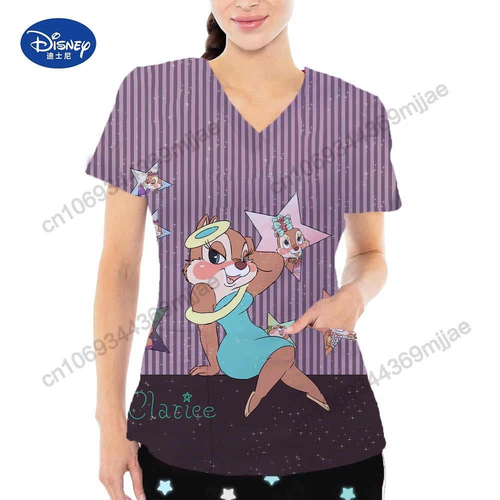 Nurse Uniform Women Clothes Disney Summer Blouses for Women 2023 Pocket Woman T- Shirts Y2k Tops Aesthetic Clothing One Pieces