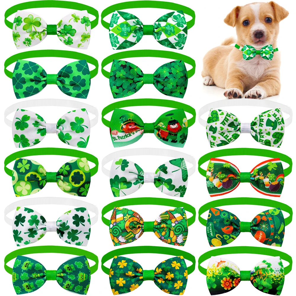 10 Stück ST Patrick's Day Heimtierbedarf Hundefliege Haustier Hund Katze Fliege Krawatten Weiß Grün Hundeschleifen Haustierfliegen Hundebedarf