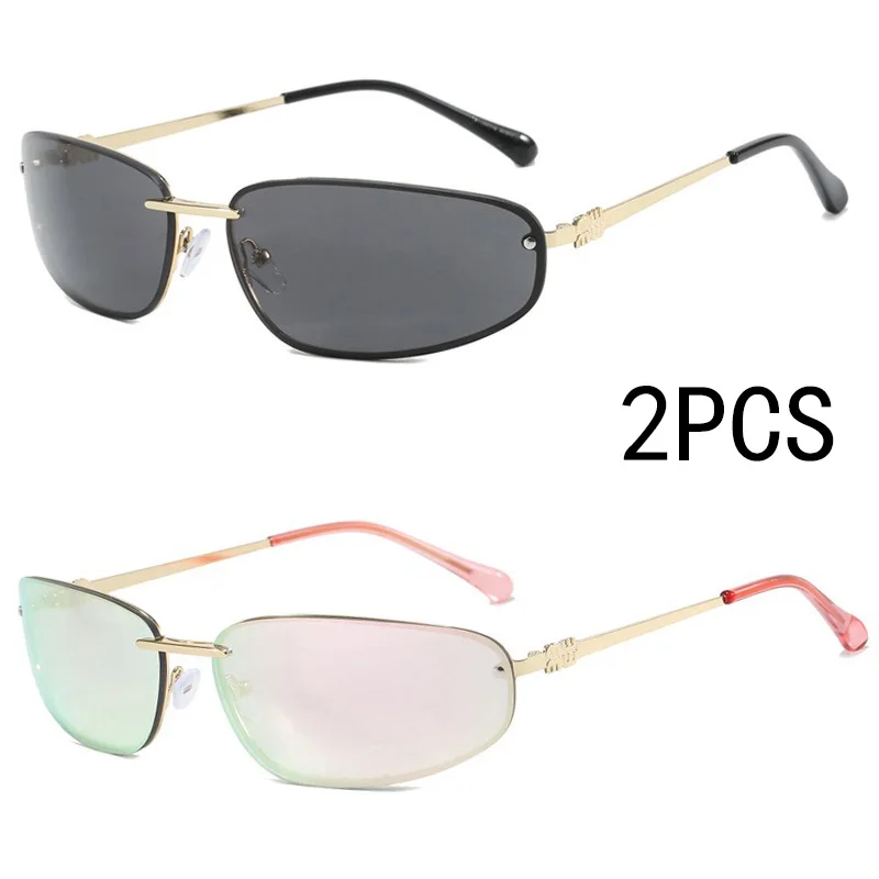2 قطعة خمر موضة البيضاوي المعادن النظارات الشمسية النساء الرجال الرجعية الاتجاه العلامة التجارية نظارات شمسية القيادة السفر الذكور الإناث نظارات UV400 #1