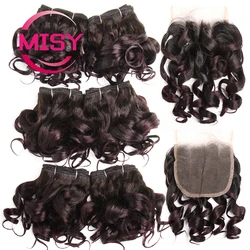 Tissage en lot brésilien naturel bouclé avec lace closure pour femme, extensions de cheveux courts colorés, 6 lots, 1B/27/30/33/99J