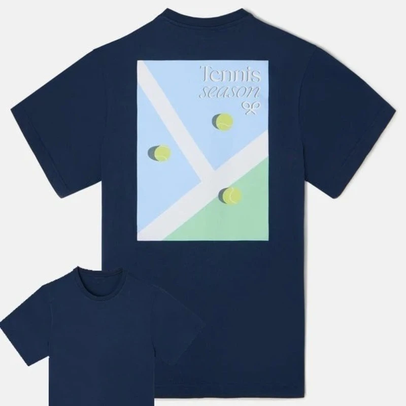 

2025 Summer Silbon Tennis Season Cotton T Shirt Men's Women's Classic Print Cotton Casual Round Neck Short Sleeve Unisex Tee